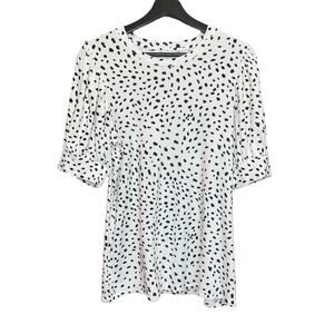 Daily Ritual Spotted Top Womens L White Black Puff Sleeve Casual Comfy Tee